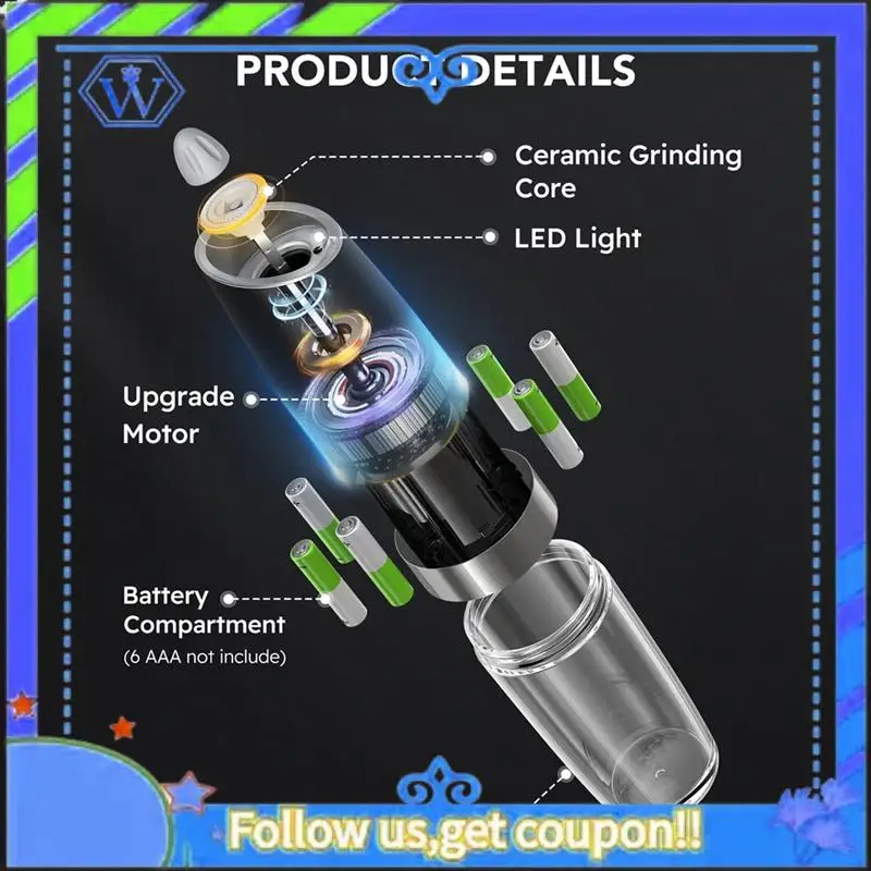 Easy To Use Electric Salt And Pepper Grinder Set Battery Operated Automatic Salt And Pepper Shakers Adjustable Coarseness LED Li
Easy To Use Electric Salt And Pepper Grinder Set Battery Operated Automatic Salt And Pepper Shakers Adjustable Coarseness LED Li