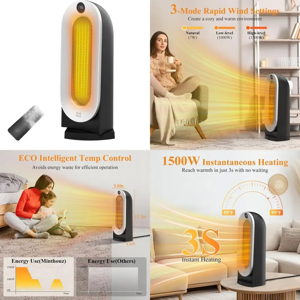 Portable 1500W Electric Heater, 3 Settings, ECO Mode, 70° Oscillation, Remote, Safety Features, 12H Timer for Various Rooms
Portable 1500W Electric Heater, 3 Settings, ECO Mode, 70° Oscillation, Remote, Safety Features, 12H Timer for Various Rooms