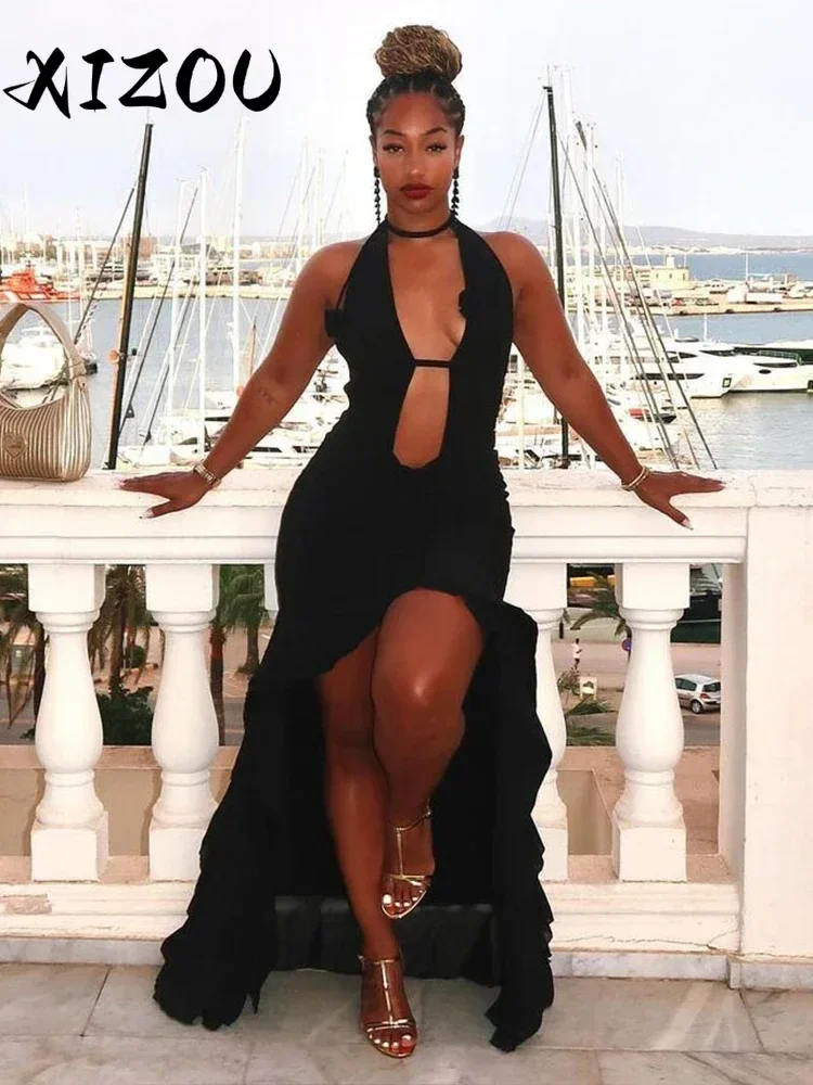 XIZOU Bandage Backless Dress Women Sexy Halter Low-Neck Sleeveless Slits Mesh Ruffles Robe Hottie Vacation Hispter Outfits
XIZOU Bandage Backless Dress Women Sexy Halter Low-Neck Sleeveless Slits Mesh Ruffles Robe Hottie Vacation Hispter Outfits