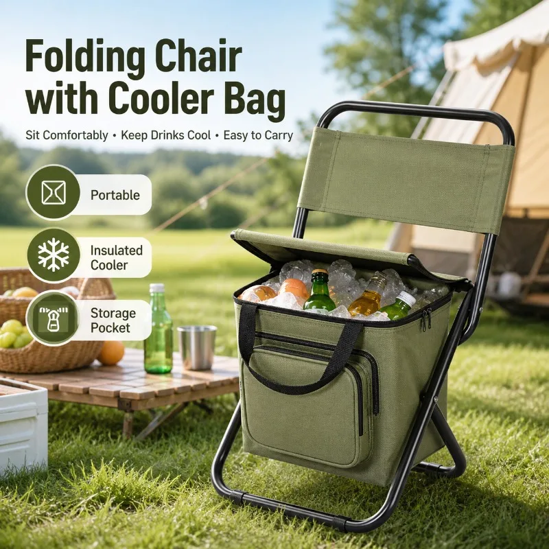 Outdoor Folding Chair with 10L Cooler Bag, Portable Fishing Camping Seat with Storage Pocket
Outdoor Folding Chair with 10L Cooler Bag, Portable Fishing Camping Seat with Storage Pocket