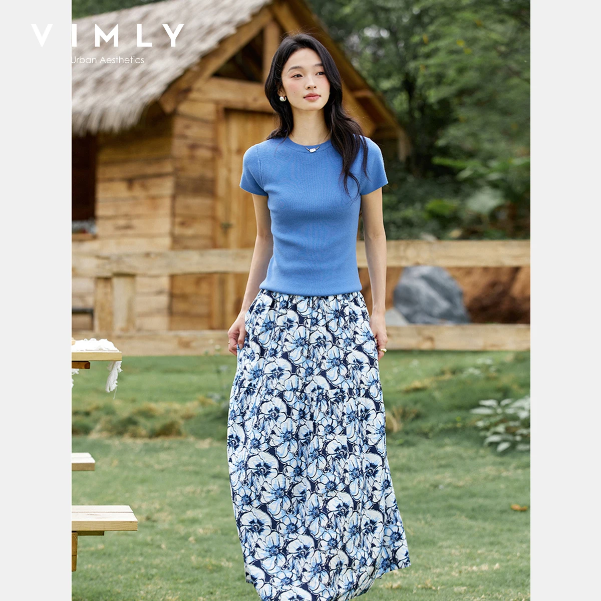VIMLY Dress Sets Summer Outfit Woman 2025 Elegant Knitted Short Sleeve Floral Printing A-line Skirt Two-piece Women's Set A1866
VIMLY Dress Sets Summer Outfit Woman 2025 Elegant Knitted Short Sleeve Floral Printing A-line Skirt Two-piece Women's Set A1866
