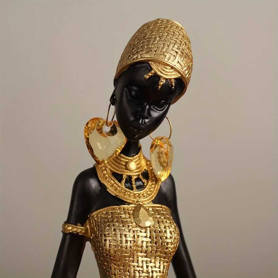 African Lady Resin Figurine with Woven Texture, Home decoration, Elegant Golden Black Sculpture, Decorative Statue For Gift
African Lady Resin Figurine with Woven Texture, Home decoration, Elegant Golden Black Sculpture, Decorative Statue For Gift