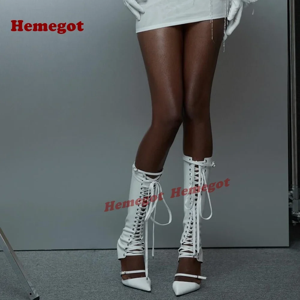 White Cross Tied Cut Out Sandals Pointy Toe Stiletto Heels Women's Sandal Boots Buckles Lace Up Side Zipper Luxury Shoes Sexy
White Cross Tied Cut Out Sandals Pointy Toe Stiletto Heels Women's Sandal Boots Buckles Lace Up Side Zipper Luxury Shoes Sexy