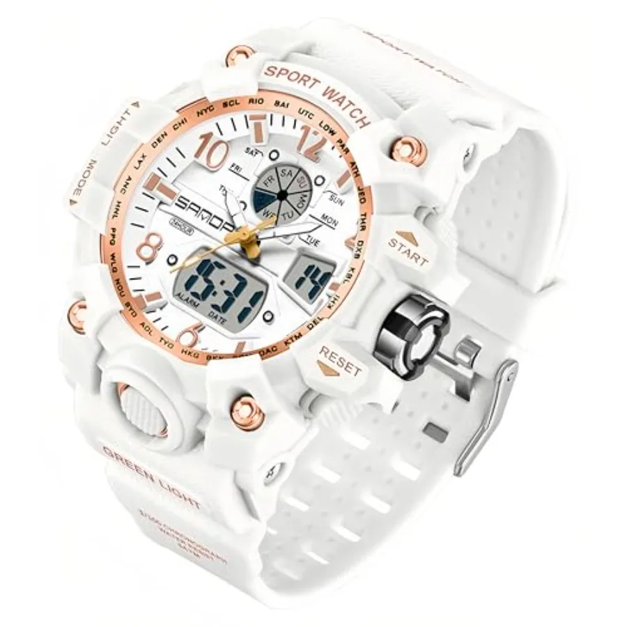 Womens Digital Sports Watch 5ATM Waterproof Watch LED Light Large Face Analog Multifunctional Wrist Watches with Alarm Stopwatc
Womens Digital Sports Watch 5ATM Waterproof Watch LED Light Large Face Analog Multifunctional Wrist Watches with Alarm Stopwatc