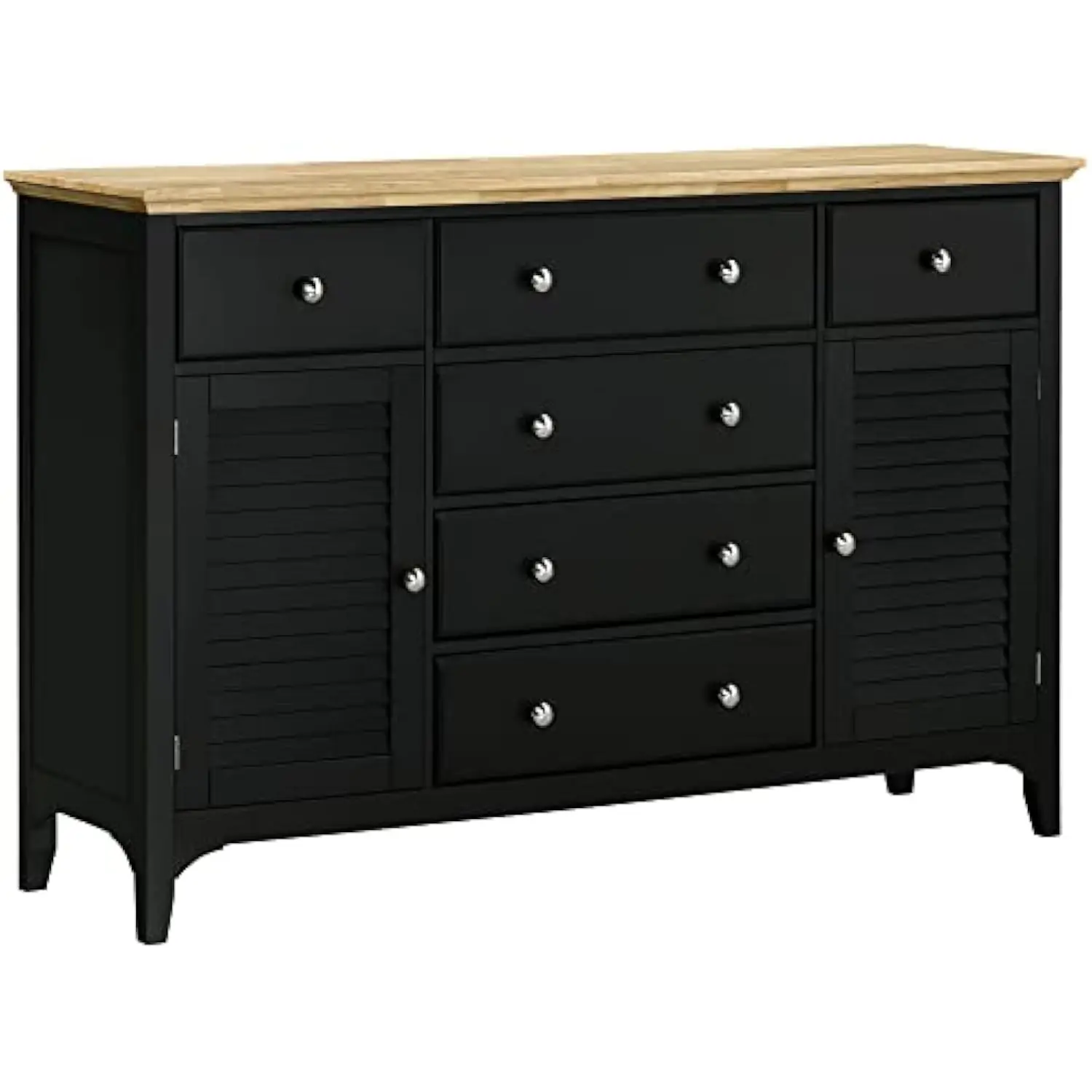 Sideboard buffet cabinet with storage drawers, rubber wood top and adjustable shelves, kitchen cabinet coffee bar, black
Sideboard buffet cabinet with storage drawers, rubber wood top and adjustable shelves, kitchen cabinet coffee bar, black