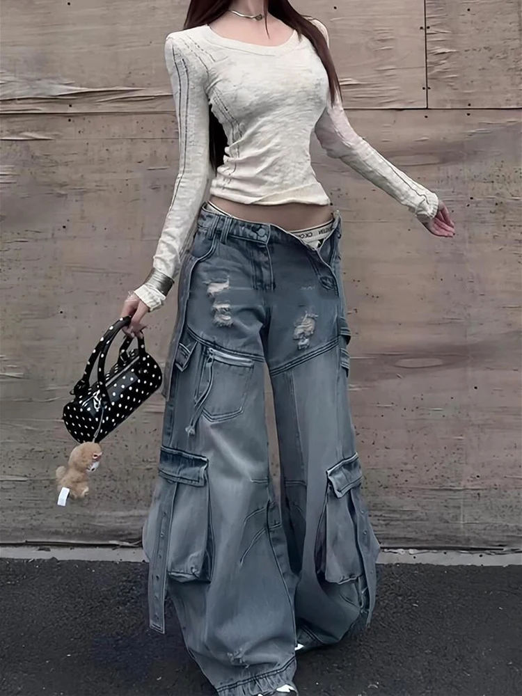 Women Blue Y2k Cargo Jeans Harajuku Oversize Ripped Denim Trousers Japanese 2000s Style Baggy Jean Pants Trashy Vintage Clothes
Women Blue Y2k Cargo Jeans Harajuku Oversize Ripped Denim Trousers Japanese 2000s Style Baggy Jean Pants Trashy Vintage Clothes