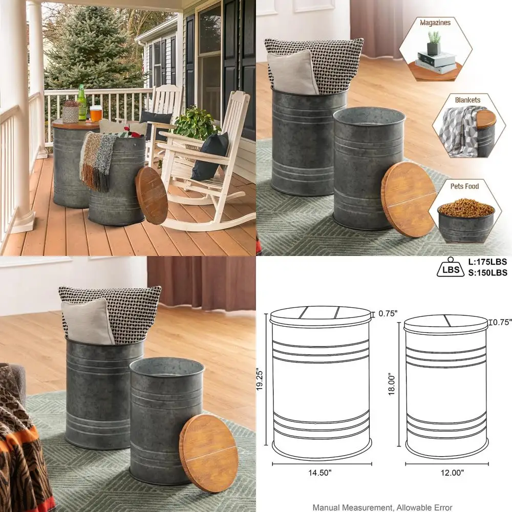 Металлический пуфик для хранения вещей в деревенском стиле с круглой крышкой, приставной столик в стиле фермерского дома для кофе и коктейлей
Металлический пуфик для хранения вещей в деревенском стиле с круглой крышкой, приставной столик в стиле фермерского дома для кофе и коктейлей