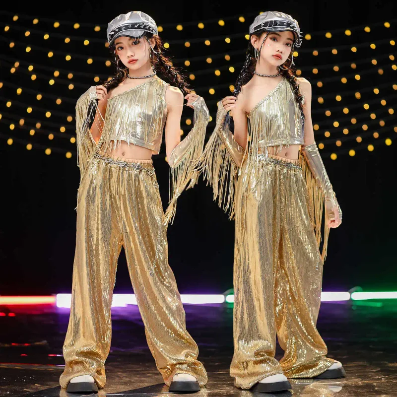 Children's Jazz Dance Costume, Girls' Street Dance Fringed Sequin Vest, Children's Jazz Stage Golden Performance Suit Set
Children's Jazz Dance Costume, Girls' Street Dance Fringed Sequin Vest, Children's Jazz Stage Golden Performance Suit Set