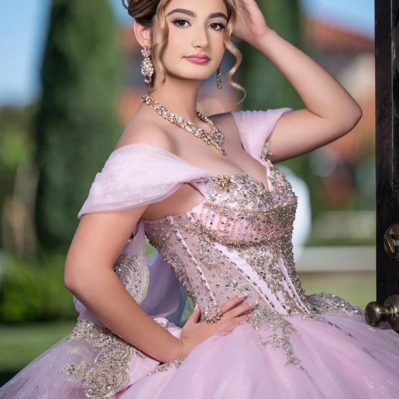 Shiny Pink Quinceanera Dress off-shoulder Glitter Crystal Decal Lace Long tail Bow vestidos de 15 Quinceanera Customize
Shiny Pink Quinceanera Dress off-shoulder Glitter Crystal Decal Lace Long tail Bow vestidos de 15 Quinceanera Customize