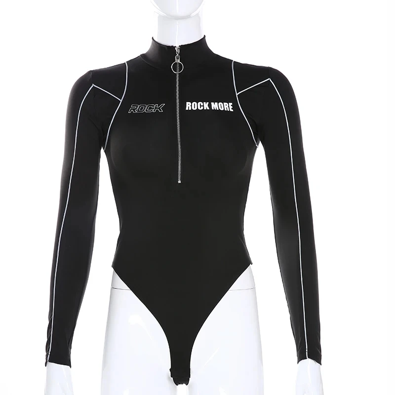 Techwear Reflective Stripe Bodysuit Women's Black Half-Zip Slim Fit Long Sleeve Top
Techwear Reflective Stripe Bodysuit Women's Black Half-Zip Slim Fit Long Sleeve Top