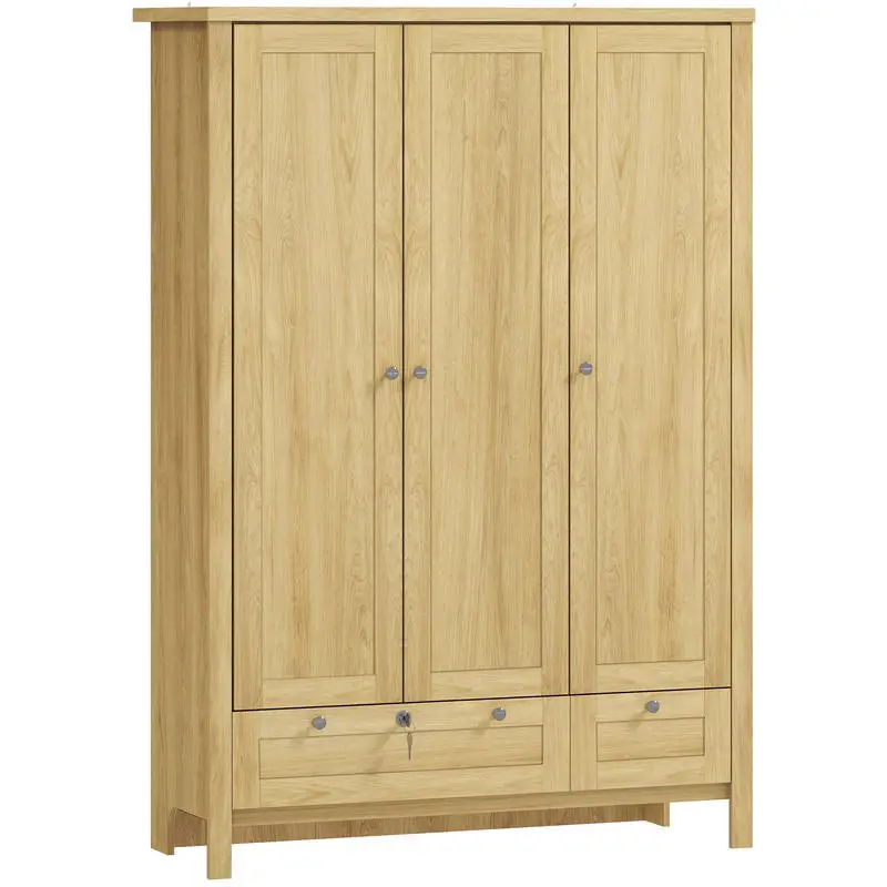 HOMCOM 3 Doors Wardrobe Closet with 2 Drawers, Bedroom Armoire with Lockable Drawer, Hanging Rod and Storage Shelves, Natural
HOMCOM 3 Doors Wardrobe Closet with 2 Drawers, Bedroom Armoire with Lockable Drawer, Hanging Rod and Storage Shelves, Natural
