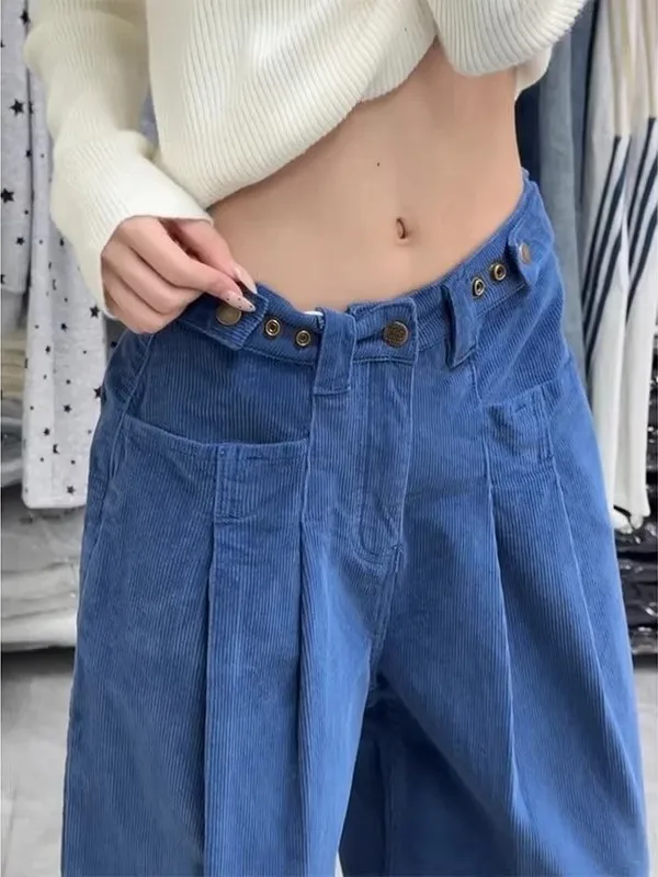 Blue Corduroy Workwear Casual Pants Adjustable Waist Wide Leg Trousers Men Women American Retro Cleanfit Long Trousers
Blue Corduroy Workwear Casual Pants Adjustable Waist Wide Leg Trousers Men Women American Retro Cleanfit Long Trousers