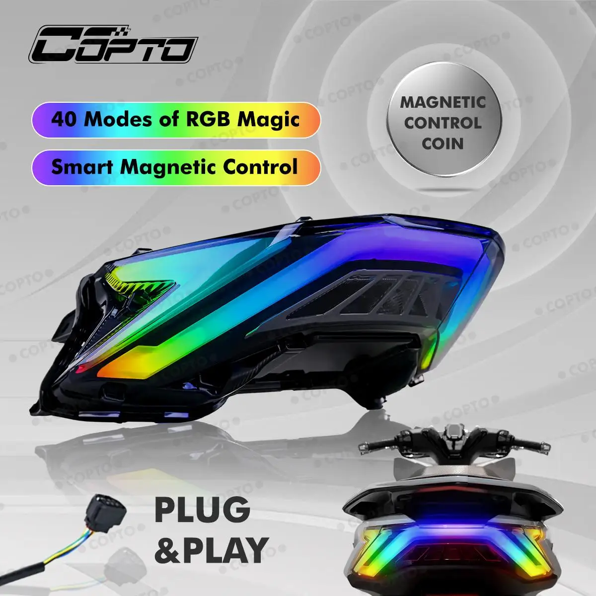 PCX160(21-24) LED RGB Tail Light Upgrade, High-Intensity, Multi-Mode, works with magnets or Bluetooth module for app control
PCX160(21-24) LED RGB Tail Light Upgrade, High-Intensity, Multi-Mode, works with magnets or Bluetooth module for app control