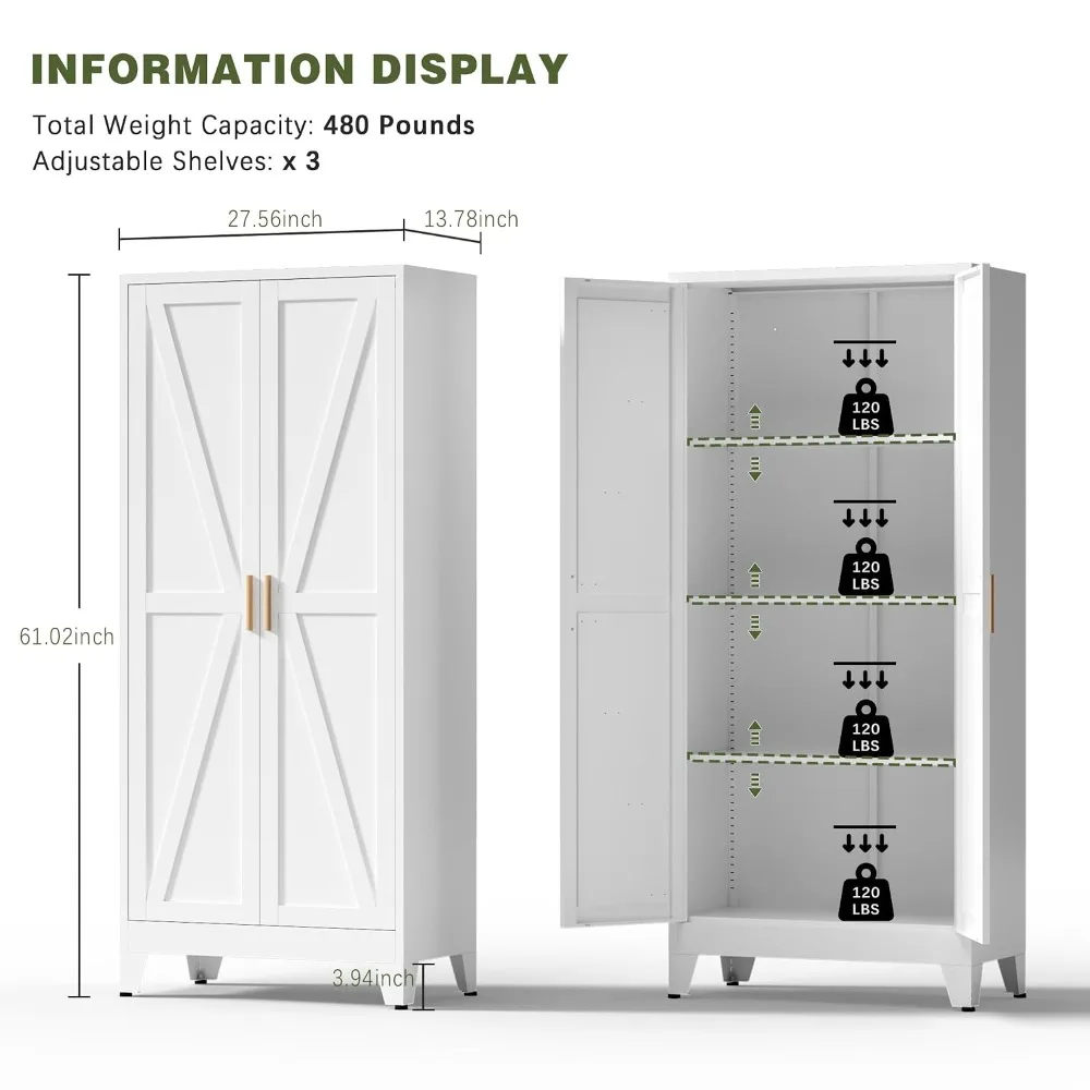 White Farmhouse Storage Kitchen Pantry Cabinet with 2 Barn Door, 3 Adjustable Shelves and Legs, Customized
White Farmhouse Storage Kitchen Pantry Cabinet with 2 Barn Door, 3 Adjustable Shelves and Legs, Customized