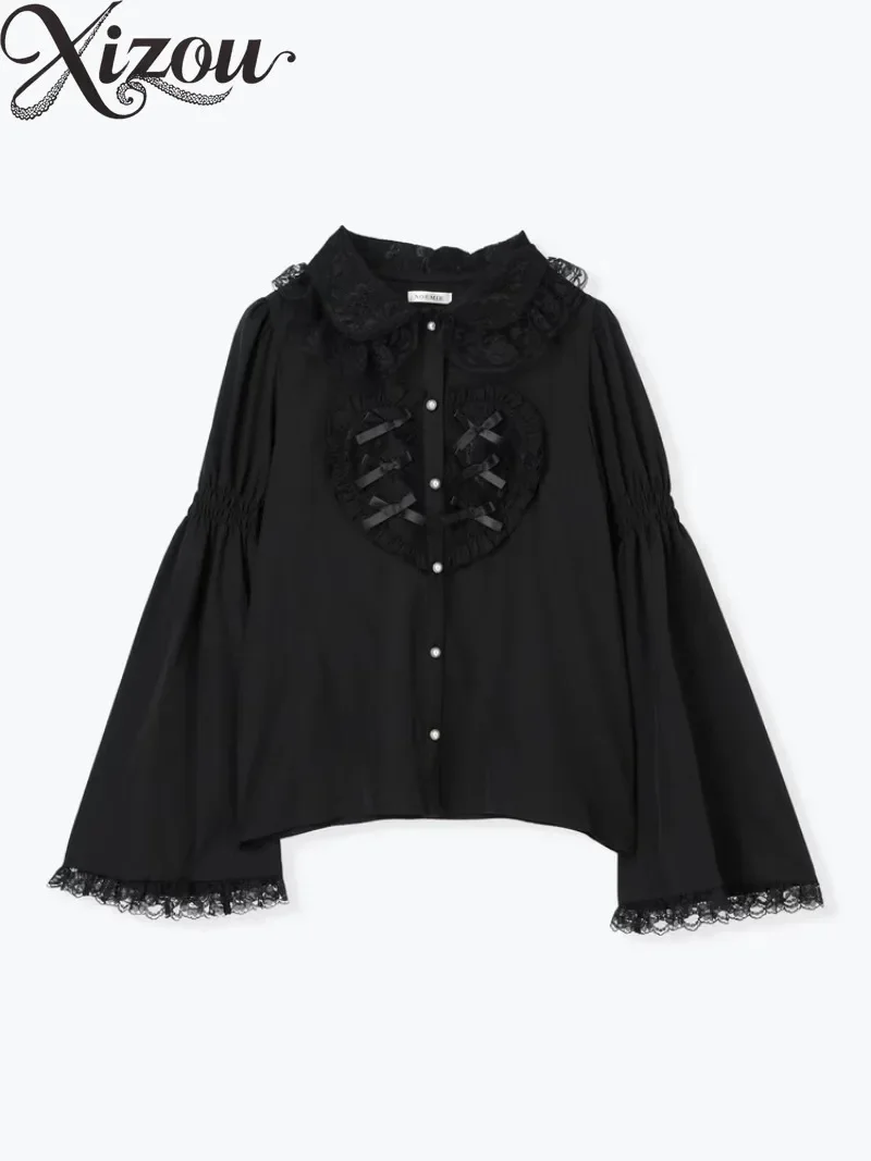 Casual Long Sleeve Shirt Spring Autumn Japan Sweet Heart-shaped Lace Bow Women's Tops Lolita Style Camisa Feminina Fashion
Casual Long Sleeve Shirt Spring Autumn Japan Sweet Heart-shaped Lace Bow Women's Tops Lolita Style Camisa Feminina Fashion