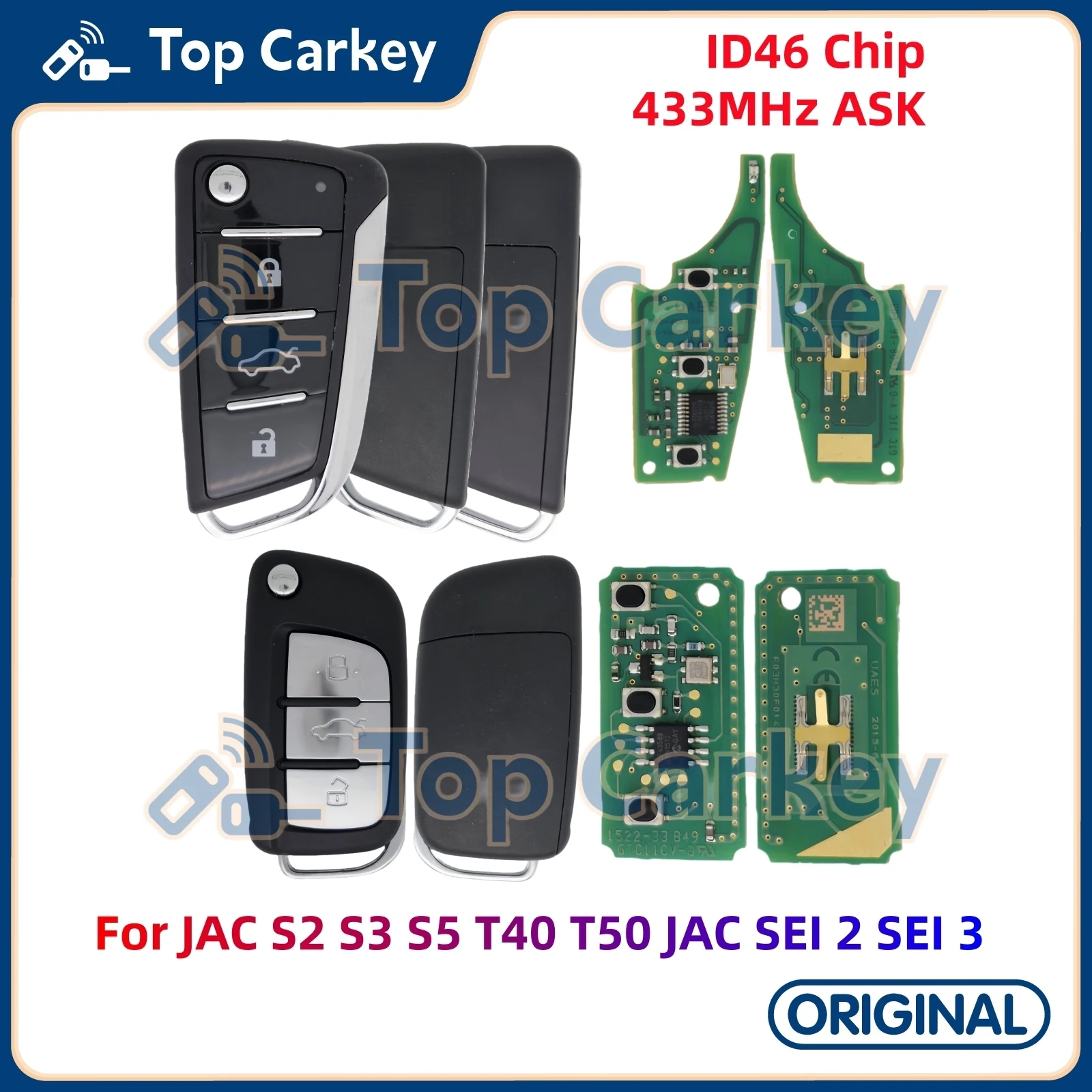 TopCarkey OEM Flip Remote Key ID46 Chip 433MHz for JAC S2 S3 S5 T40 T50 JAC SEI 2 SEI 3
TopCarkey OEM Flip Remote Key ID46 Chip 433MHz for JAC S2 S3 S5 T40 T50 JAC SEI 2 SEI 3