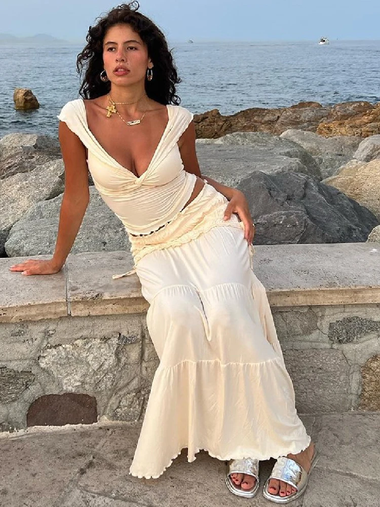 Ruched Tiered Skirt 2-piece Set Women Chic Solid Knot Front Off Shoulder Sexy Tank Top Suit Lady 2026 Spring Summer Outfits
Ruched Tiered Skirt 2-piece Set Women Chic Solid Knot Front Off Shoulder Sexy Tank Top Suit Lady 2026 Spring Summer Outfits