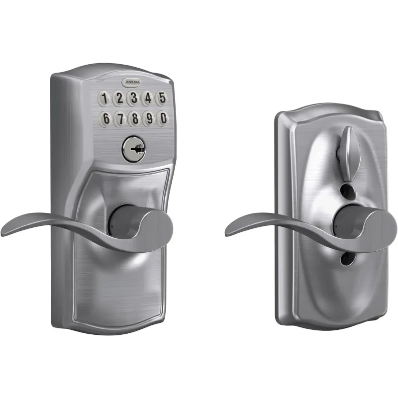 SCHLAGE FE595 CAM 626 ACC Camelot Keypad Entry with Flex-Lock and Accent Levers, Brushed Chrome
SCHLAGE FE595 CAM 626 ACC Camelot Keypad Entry with Flex-Lock and Accent Levers, Brushed Chrome