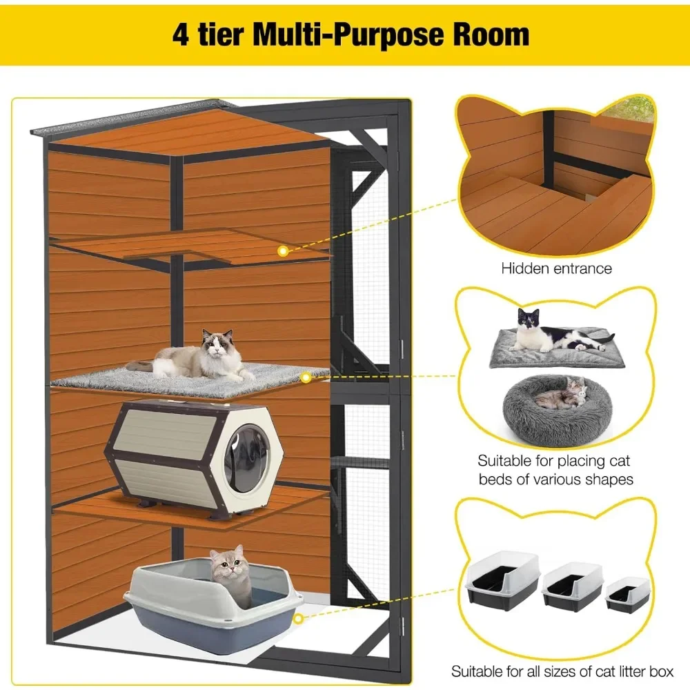 Cat Enclosures House for Outdoor Indoor Cats with Weatherproof Roof, 3 Resting Rooms, 3 Platforms
Cat Enclosures House for Outdoor Indoor Cats with Weatherproof Roof, 3 Resting Rooms, 3 Platforms