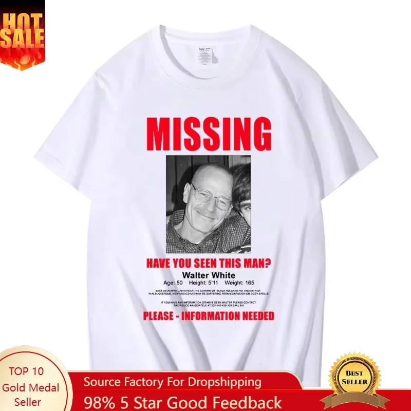Tv Heisenberg Breaking Bad Missing Sign T Shirt Better Call Saul Graphic Print T-shirts Men Women Cotton Short Sleeves T-shirt
Tv Heisenberg Breaking Bad Missing Sign T Shirt Better Call Saul Graphic Print T-shirts Men Women Cotton Short Sleeves T-shirt