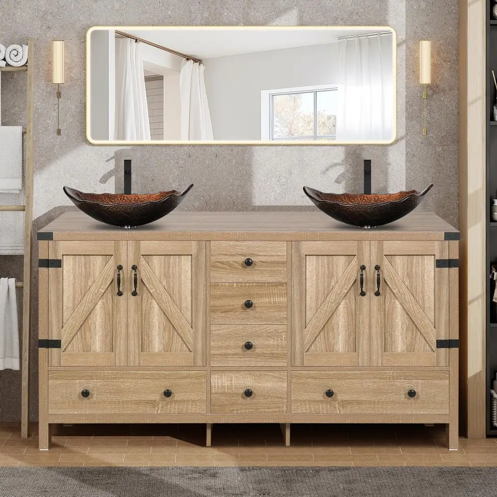inch Natural Color Bathroom Vanity, Rustic Fixture Standing Pedestal Cabinet with Two Brown Leaf Sinks
inch Natural Color Bathroom Vanity, Rustic Fixture Standing Pedestal Cabinet with Two Brown Leaf Sinks