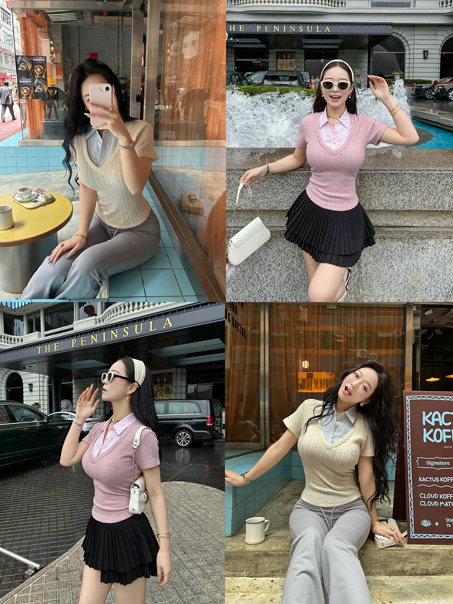 Embroidered Shirt Collar Short Sleeve Fake Two-Piece Slim Fit Women's Top Casual Style Comfortable Knitted Sweater Spring Fas...
Embroidered Shirt Collar Short Sleeve Fake Two-Piece Slim Fit Women's Top Casual Style Comfortable Knitted Sweater Spring Fas...
