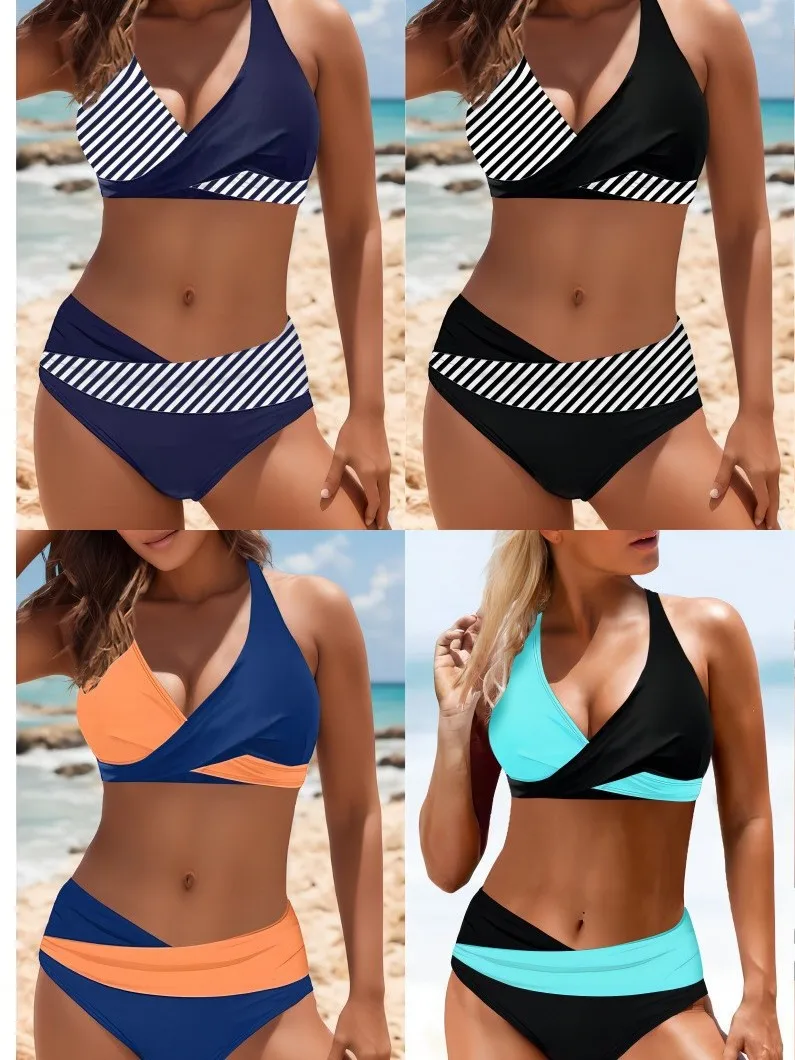 Sexy Bikini Solid Color High Cut Bikini Colorblock Contrast Padded Bikini European American Beach Holiday Quick Dry Swimwear
Sexy Bikini Solid Color High Cut Bikini Colorblock Contrast Padded Bikini European American Beach Holiday Quick Dry Swimwear