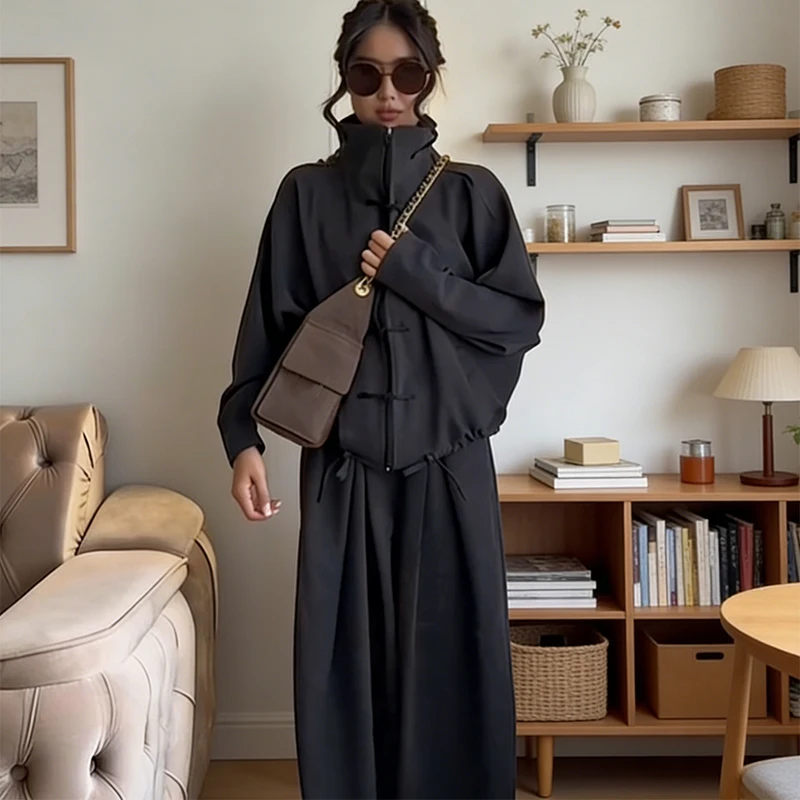 Casual Zipper Jacket Pant Sets Retro Stand Collar Button Drawstring Coat High Waist Trousers Spring Lady Daily Office Streetwear
Casual Zipper Jacket Pant Sets Retro Stand Collar Button Drawstring Coat High Waist Trousers Spring Lady Daily Office Streetwear