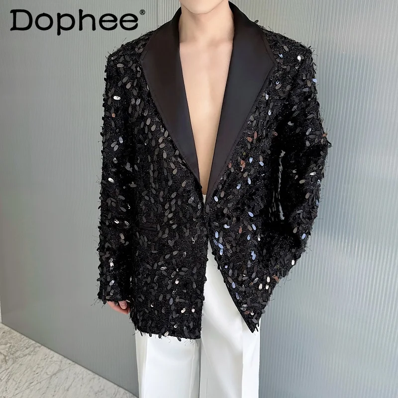 2025 Autumn New High-End Tailored Coats Light Luxury Sequin Suit Jackets Men Shiny Trendy High Street Chic Loose Blazers Jackets 
2025 Autumn New High-End Tailored Coats Light Luxury Sequin Suit Jackets Men Shiny Trendy High Street Chic Loose Blazers Jackets