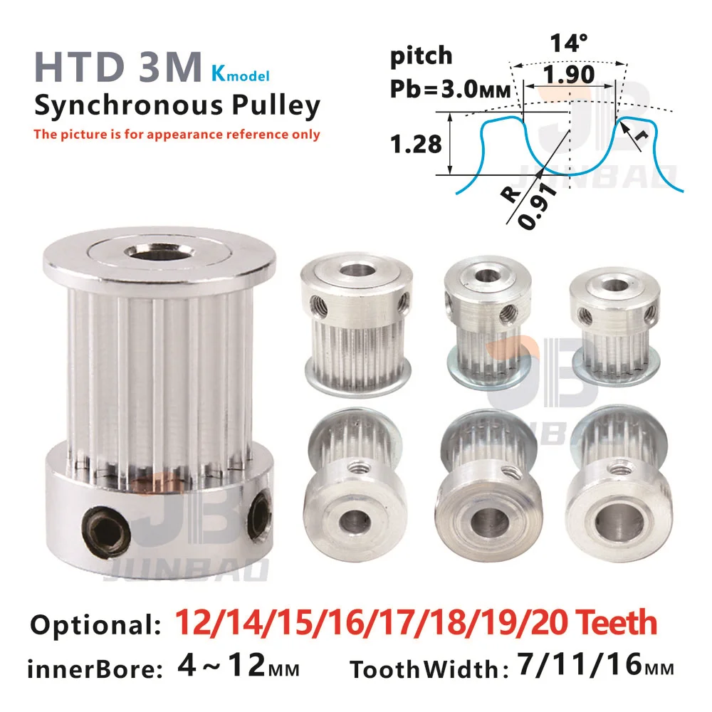 HTD 3M K Type Synchronous wheel 12 14 15 16 17 18 19 20 Teeth Timing pulley width 6 10 15 MM Driving Driven wheel 3D printer
HTD 3M K Type Synchronous wheel 12 14 15 16 17 18 19 20 Teeth Timing pulley width 6 10 15 MM Driving Driven wheel 3D printer