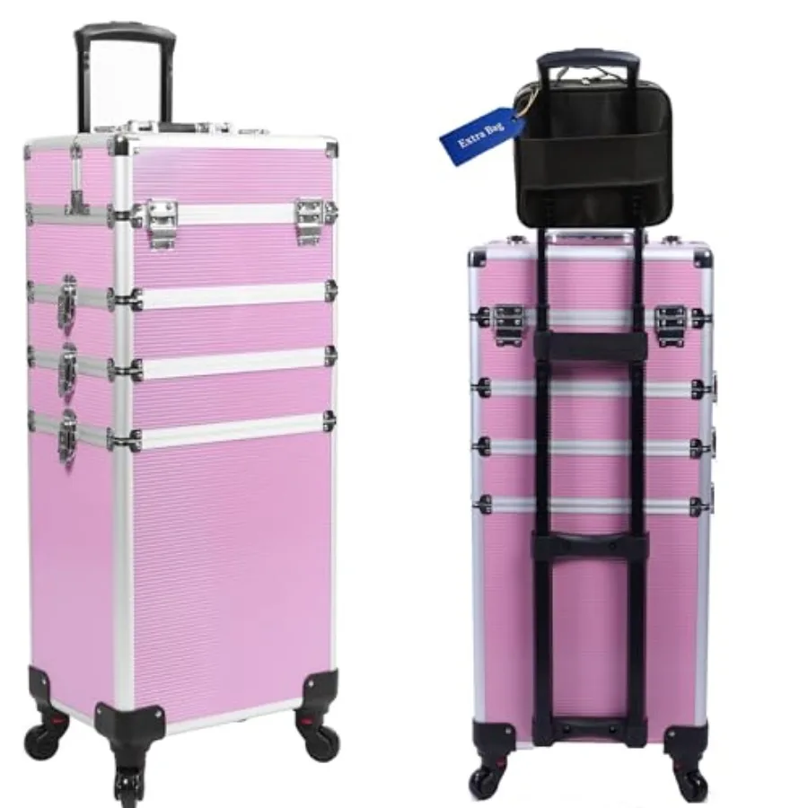 5-in-1 Rolling Makeup Train Case for Professional Use, Aluminum, Black, Lockable with 360 Swivel Wheels Large Capacity Organize
5-in-1 Rolling Makeup Train Case for Professional Use, Aluminum, Black, Lockable with 360 Swivel Wheels Large Capacity Organize