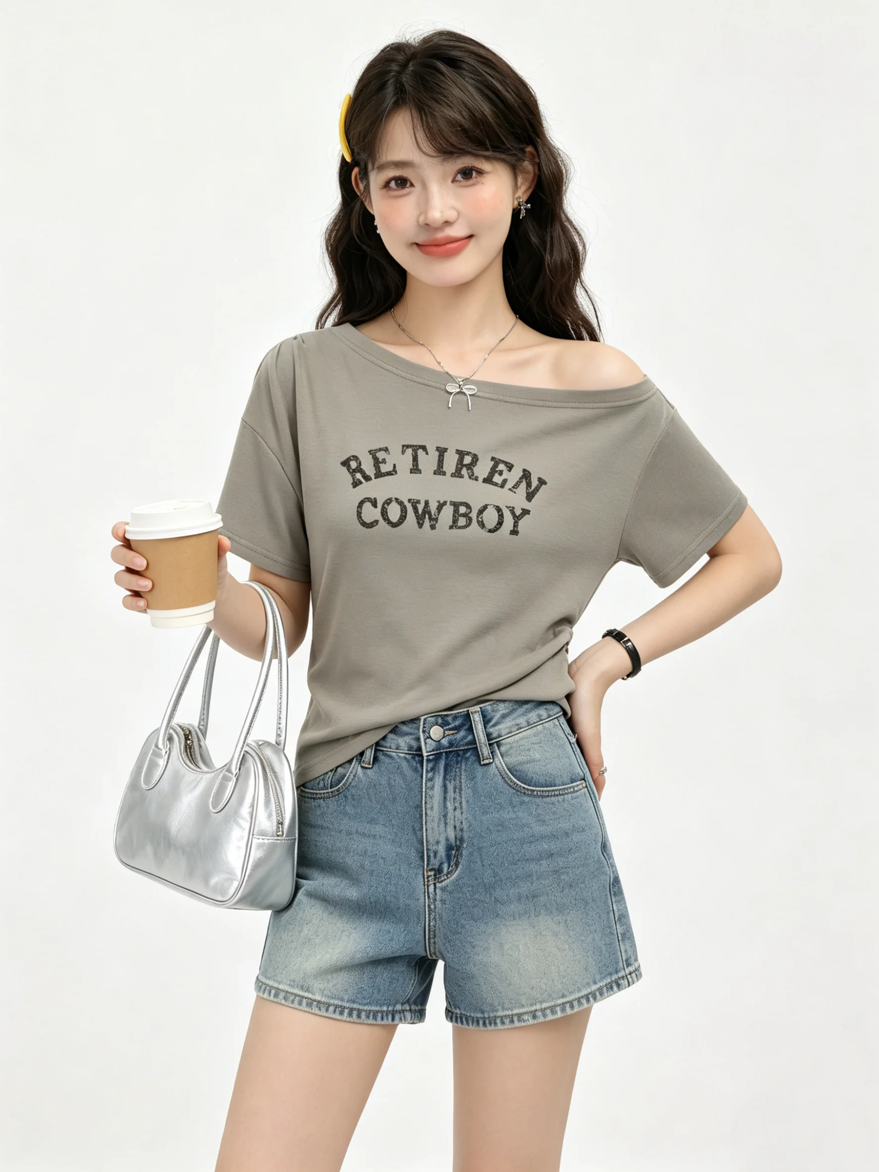 Korean Style Irregular Shoulder Bared Letter Print Short Sleeve T-Shirt Slimming Summer Top Women's Fashion Casual Tee
Korean Style Irregular Shoulder Bared Letter Print Short Sleeve T-Shirt Slimming Summer Top Women's Fashion Casual Tee