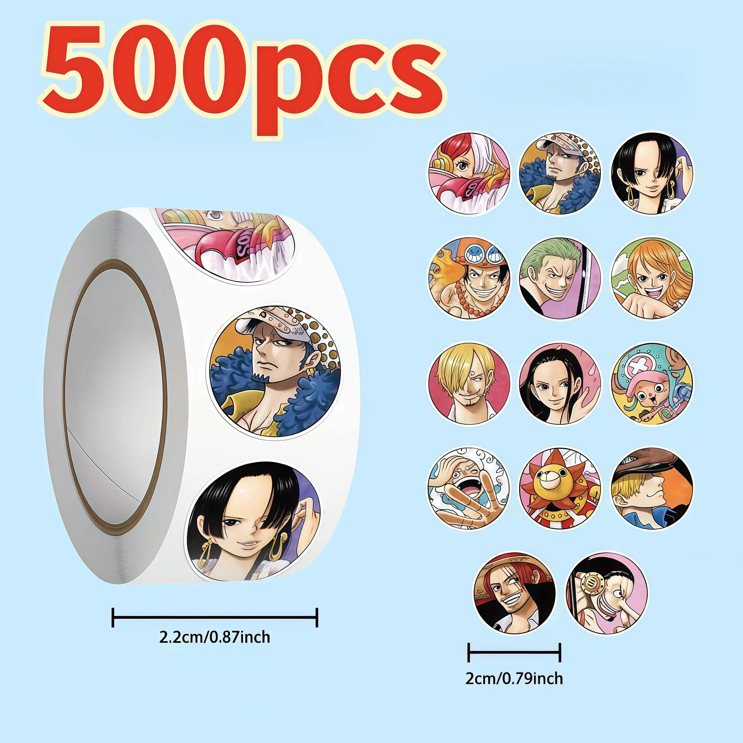 500Pcs One Piece Crew Round Sticker Roll, Colorful Classic Anime Character Labels for Packaging Journal Manga Fan DIY Decor
500Pcs One Piece Crew Round Sticker Roll, Colorful Classic Anime Character Labels for Packaging Journal Manga Fan DIY Decor