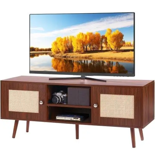 Century Modern Rattan TV Stand for 55 TVs - Boho Style Media Console with Adjustable Shelves, Walnut Finish
Century Modern Rattan TV Stand for 55 TVs - Boho Style Media Console with Adjustable Shelves, Walnut Finish