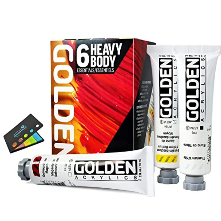 Golden Artist Color Heavy Body Acrylics, -, Professional Acrylic Paint Set, Set of 6 Tubes, 2 Fl. Oz. Each with Sticky Notes
Golden Artist Color Heavy Body Acrylics, -, Professional Acrylic Paint Set, Set of 6 Tubes, 2 Fl. Oz. Each with Sticky Notes