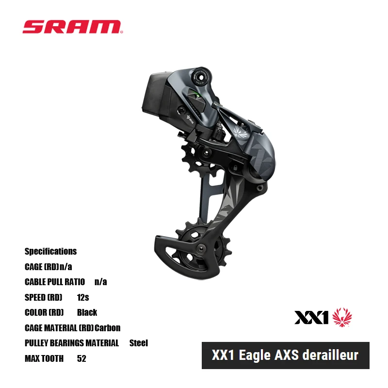 SRAM XX1 Eagle AXS derailleur XC focus and trail ready Carbon cage Battery sold separately
SRAM XX1 Eagle AXS derailleur XC focus and trail ready Carbon cage Battery sold separately