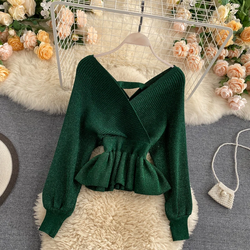 Elegant Sweet Lantern Long Sleeve V Neck Vintage Glitter Knit Pullover Korean Fashion Casual Autumn Winter Women Knitwear Tops
Elegant Sweet Lantern Long Sleeve V Neck Vintage Glitter Knit Pullover Korean Fashion Casual Autumn Winter Women Knitwear Tops