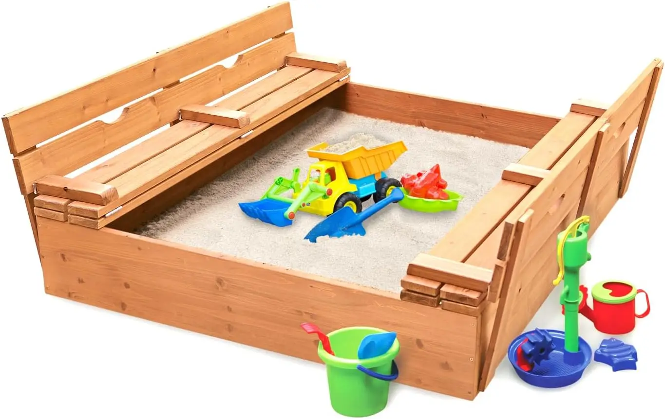 Cedar Sandbox with Lid & Benches - Outdoor Wooden Sandbox for Kids with Folding Cover - Large Backyard Playset (46.5 x 46.5 x 9.
Cedar Sandbox with Lid & Benches - Outdoor Wooden Sandbox for Kids with Folding Cover - Large Backyard Playset (46.5 x 46.5 x 9.