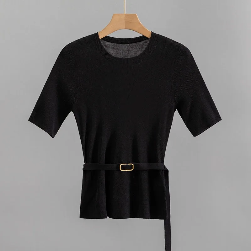 2024 Spring and Summer New V-shaped Slim Belt Round Neck Pure Wool Short-sleeved Sweater Slim and Versatile Tops for Women
2024 Spring and Summer New V-shaped Slim Belt Round Neck Pure Wool Short-sleeved Sweater Slim and Versatile Tops for Women