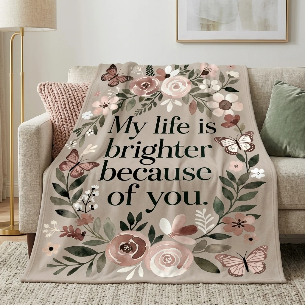 Watercolor Floral & Butterfly Wreath Flannel Throw Blanket, Cozy Romantic Quote Blanket for Bedroom & Living Room
Watercolor Floral & Butterfly Wreath Flannel Throw Blanket, Cozy Romantic Quote Blanket for Bedroom & Living Room