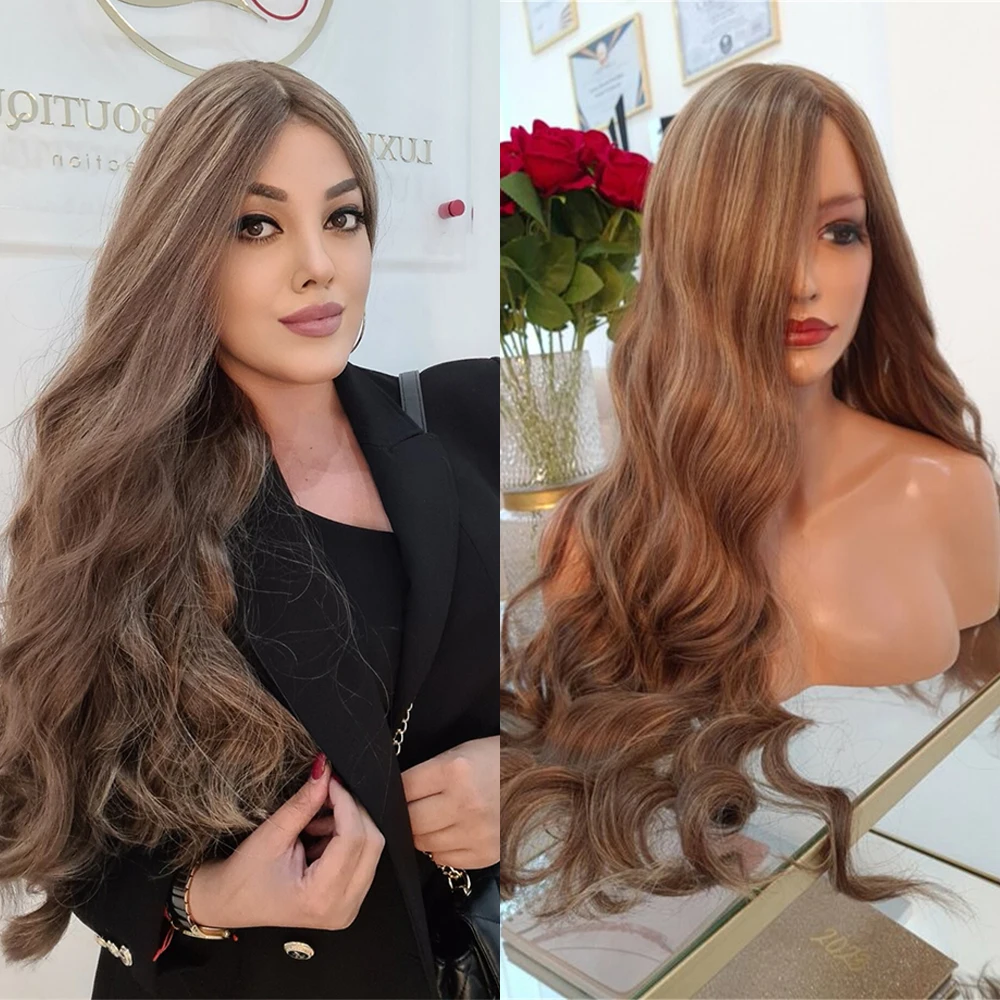 13X4 Glueless Wig Long Wavy Luxury Fibre Lace Front Wigs for Women Brown Highlights Synthetic Human Hair Blend Party Cosplay Wig
13X4 Glueless Wig Long Wavy Luxury Fibre Lace Front Wigs for Women Brown Highlights Synthetic Human Hair Blend Party Cosplay Wig