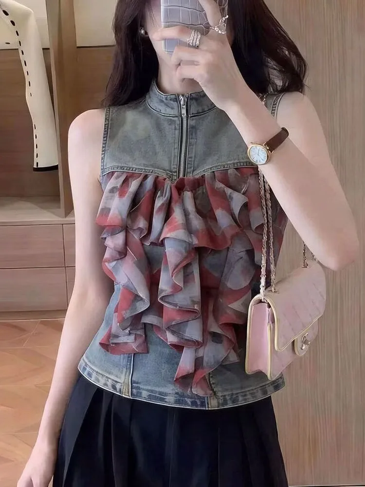 plus Size Women's Denim Sleeveless Vest 300 Pounds Waist-Cinching Design Summer Top French Style Loose Fit Short Length
plus Size Women's Denim Sleeveless Vest 300 Pounds Waist-Cinching Design Summer Top French Style Loose Fit Short Length