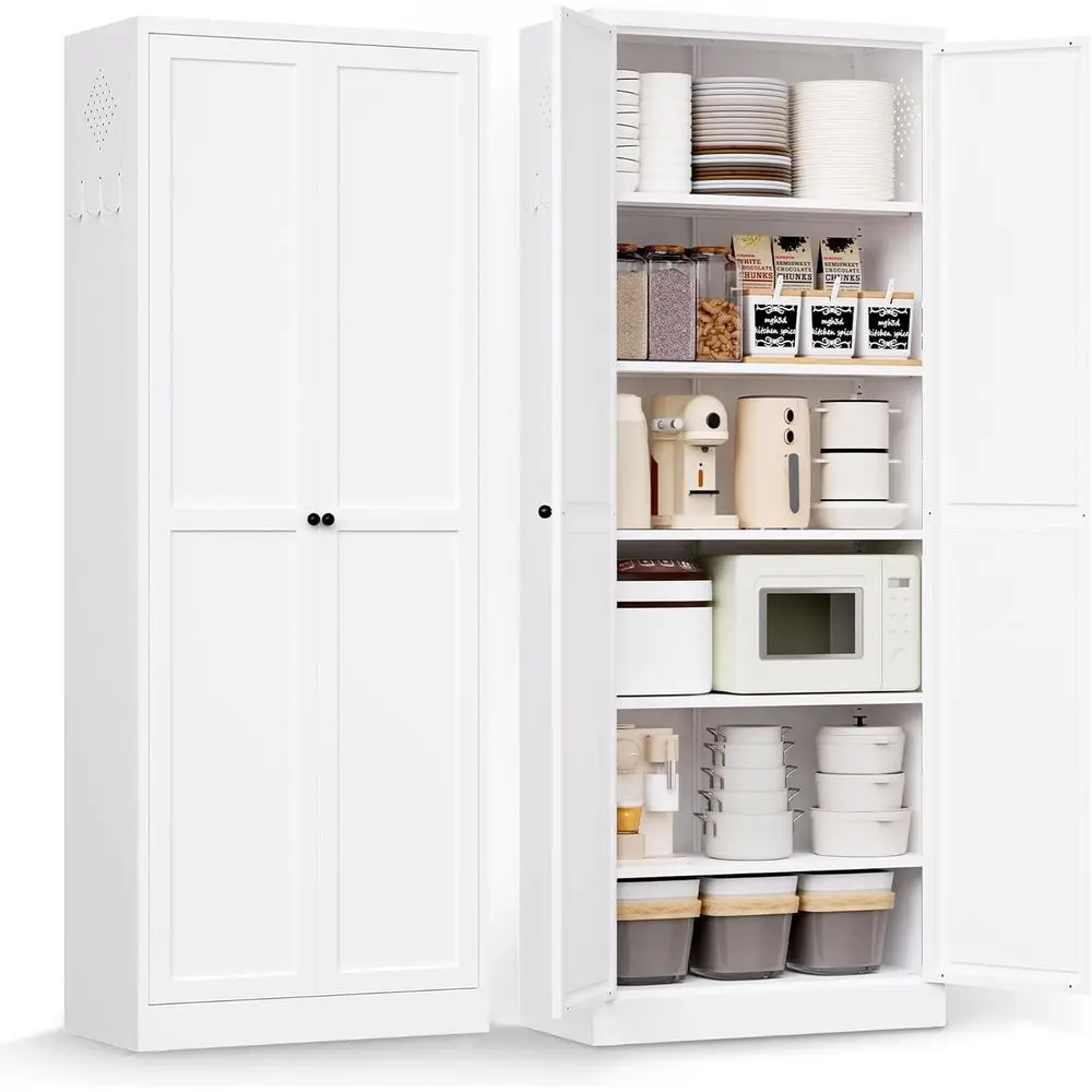 72 White Freestanding Pantry Cabinet with 5 Adjustable Shelves and 2 Doors, Assembly Required
72 White Freestanding Pantry Cabinet with 5 Adjustable Shelves and 2 Doors, Assembly Required