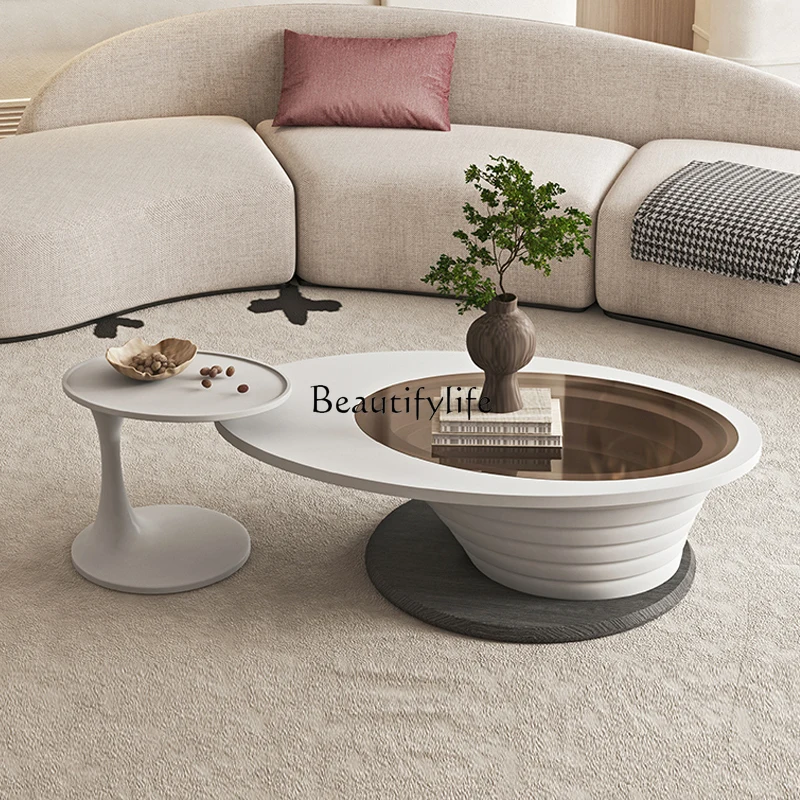 French cream style coffee table oval glass small apartment living room simple style
French cream style coffee table oval glass small apartment living room simple style