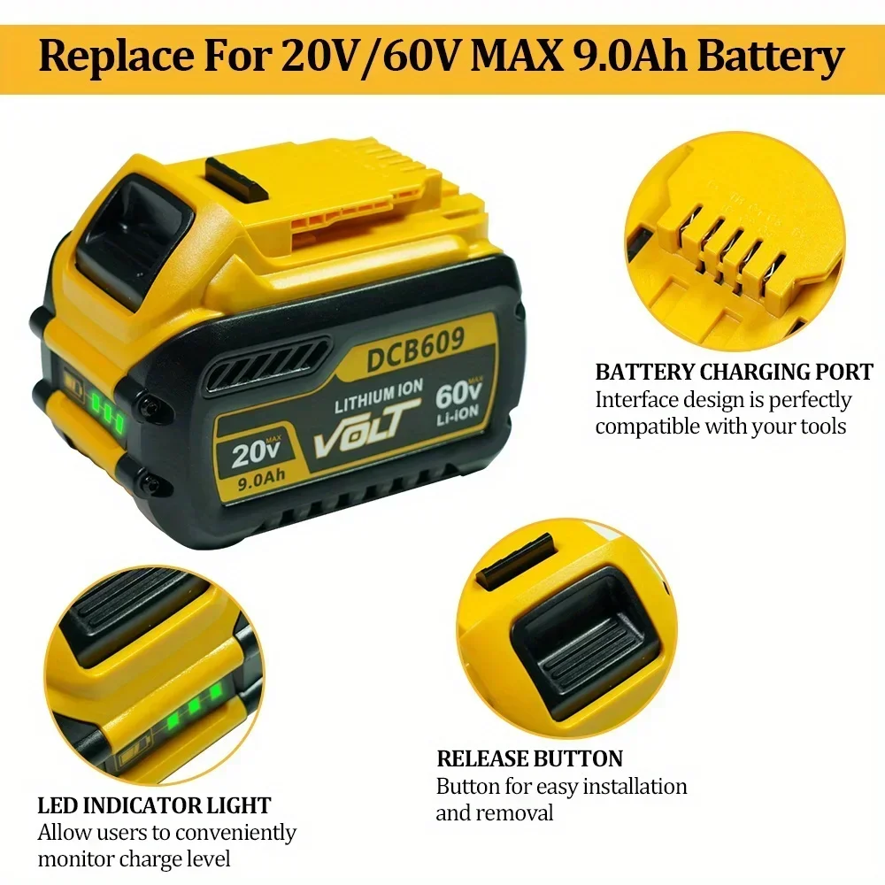 12.0Ah Lithium Ion Battery Replacement For DeWalt 20V/60V MAX Battery for Flexvolt DCB609 DCB612 DCB606 Cordless Power Tools And
12.0Ah Lithium Ion Battery Replacement For DeWalt 20V/60V MAX Battery for Flexvolt DCB609 DCB612 DCB606 Cordless Power Tools And