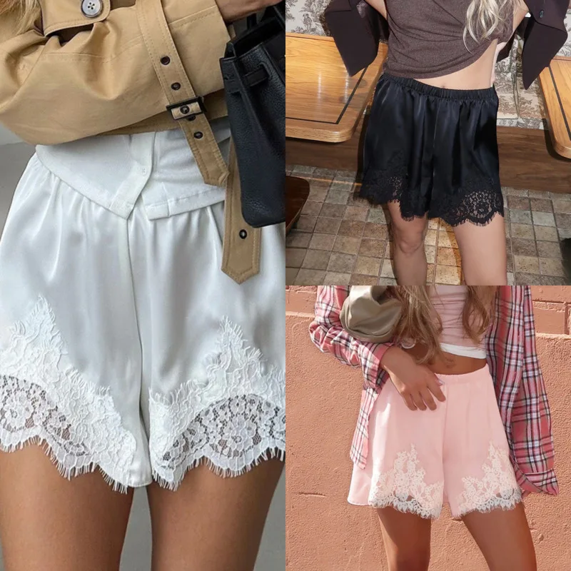 Elegant Women's Satin High Waist Shorts Lace Patchwork Loose Short Pants Solid Color Summer Casual Holiday Party Outfit Chic
Elegant Women's Satin High Waist Shorts Lace Patchwork Loose Short Pants Solid Color Summer Casual Holiday Party Outfit Chic