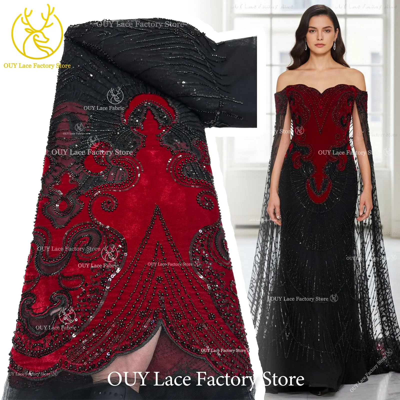 Luxury African Velvet Gold Beaded Sequins Lace Fabric 5 Yards Wine Red Groom Embroidery French Tulle Lace For Women Party Dress
Luxury African Velvet Gold Beaded Sequins Lace Fabric 5 Yards Wine Red Groom Embroidery French Tulle Lace For Women Party Dress