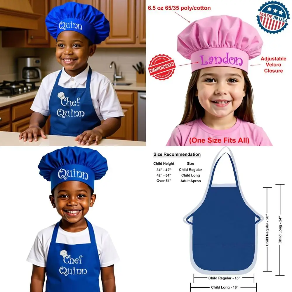Custom Embroidered Child Apron & Chef Hat Set for Boys & Girls Cooking Fun
Custom Embroidered Child Apron & Chef Hat Set for Boys & Girls Cooking Fun