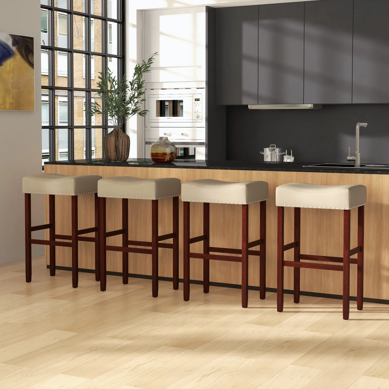 4PCS Bar Stools Bar Height Saddle Kitchen Chairs w/ Wooden Legs Beige
4PCS Bar Stools Bar Height Saddle Kitchen Chairs w/ Wooden Legs Beige
