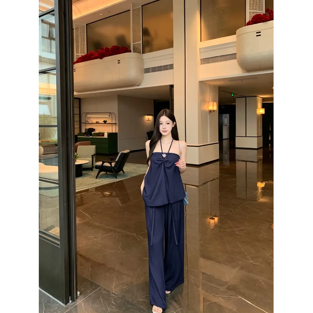 Summer Casual Wide Leg Pants Two Piece Set Neck Hanging Sleeveless Top Irregular Match All Straight Hemline Floral
Summer Casual Wide Leg Pants Two Piece Set Neck Hanging Sleeveless Top Irregular Match All Straight Hemline Floral